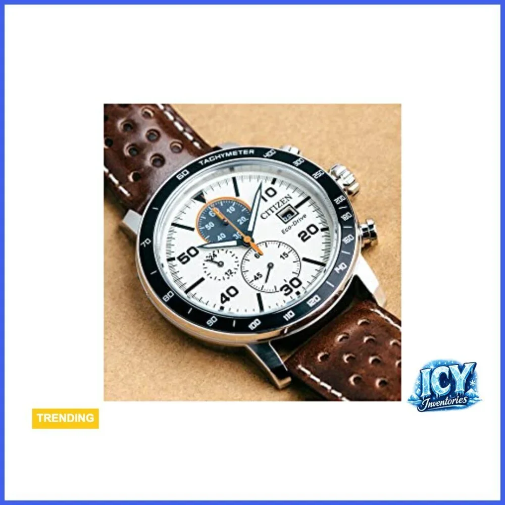 Stainless Steel Eco-Drive Chronograph Watch with Leather Strap